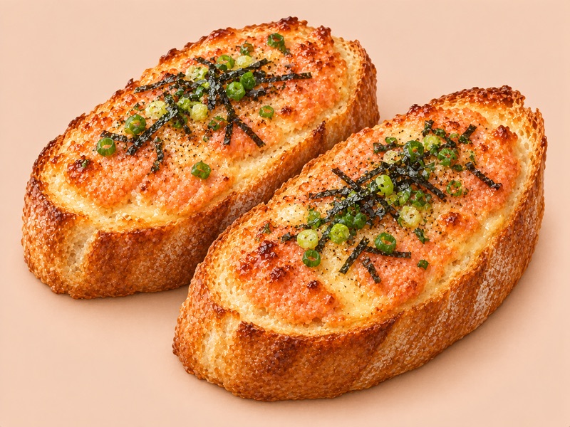 明太子とバターをのせて焼いた明太フランス2切れ